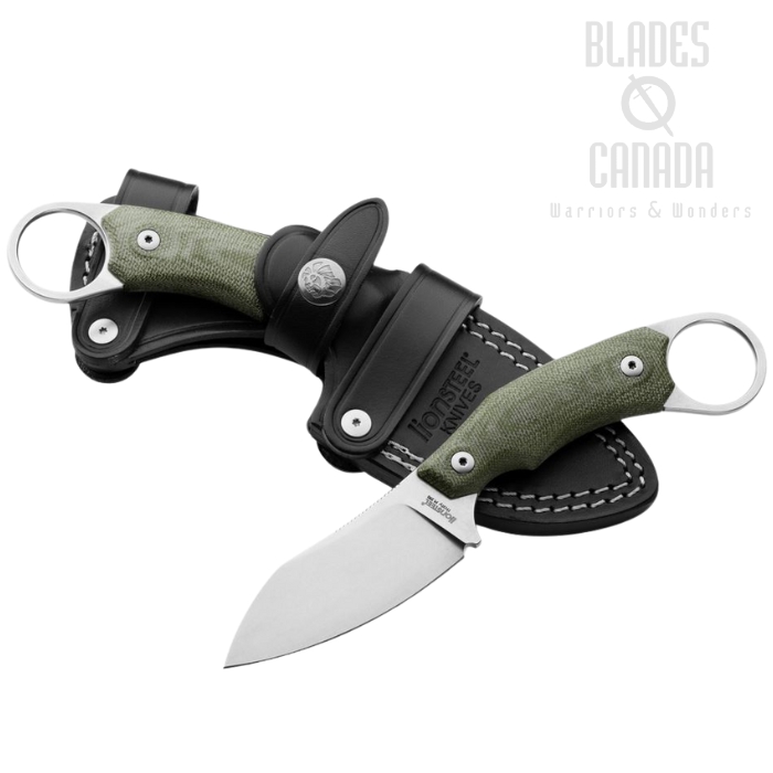Lion Steel H1 CVG Skinner M390 Fixed Blade, Micarta Green, Leather Sheath, H1 CVG